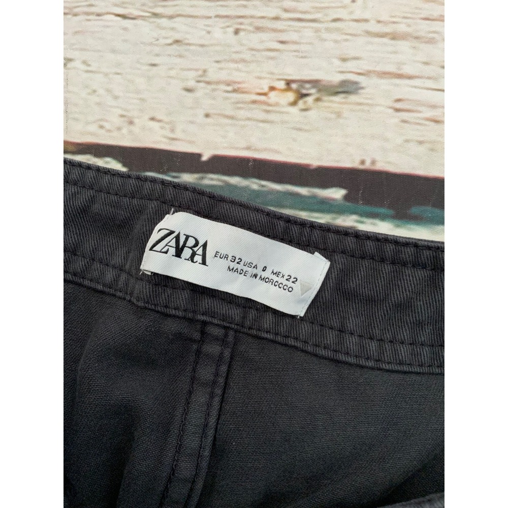 Zara Black Cargo Pants Womens Size 0 High Waisted Straight Leg Utility Trousers - Picture 3 of 4